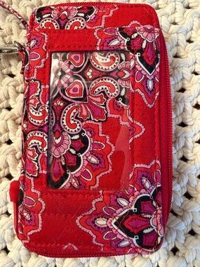 Vera Bradley Red & Pink Paisley ID Wallet with Lanyard